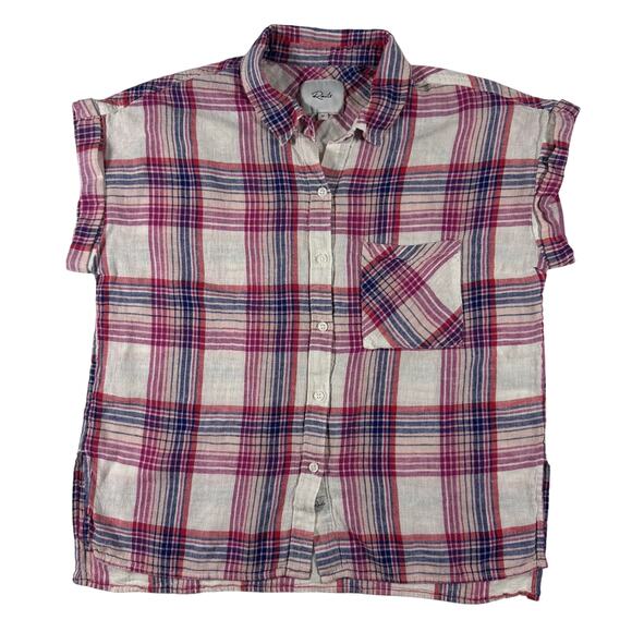 Rails Whitney Plaid Linen Rayon Button Down Shirt Women’s M Pink Fuchsia Summer - Picture 2 of 9